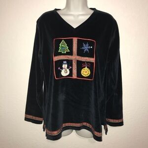 2/$20 Micheal Simon Lite Navy Christmas Velvet Top M